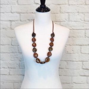 Leather cord necklace with 13 polished stones